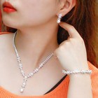 Small Flower Pearl Necklace Bracelet Earrings Silver Plated Zirconia Jewelry Set
