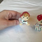 Vintage Lefton Elf Set Of 3 In Striped Pajamas