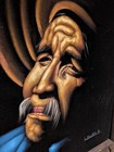 Vintage Black Felt Painting Signed Beautifully Framed  Weeping Man  Original  