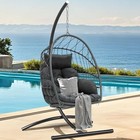  Egg Chair With Stand  Hanging Outdoor Rattan Wicker Patio Gray w  Stand 