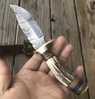 8  Handmade Forged Damascus Hunting Skinning Knife Deer Stag Antler Handle