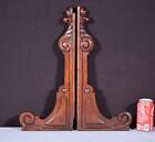 Pair Of 19  Tall French Antique Carved Solid Oak Wood  Brackets Trim Pieces
