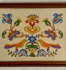 Vtg Paragon Crewel Folk Art Birds Tulip Pennsylvania Dutch Finished Wood Framed