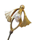 Antique Hatpin Art Nouveau Lotus Leaves With Pearls