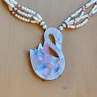 Inlaid Mother Of Pearl Swan Pendant 23in Beaded Necklace With Matching Earrings