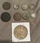 Lot Of 9 Antique Coin Lot  Silver Dollar Included  1833-1924  1c  2c  3c  1
