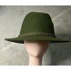 Olive Green 100  Wool Fedora Hat W  Braided Band One Size