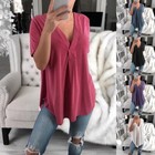 Women V Neck Short Sleeve Tunic Top Long Blouse Casual Loose T-shirt Plus Size