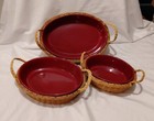 Set Of 3 Oval Nesting Baking Dishes With Wicker Baskets Dish Is 10 5  9  7 Inch