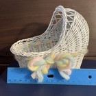 Vintage White Wicker Cradle bassinet  Baby Doll Bed  Small  6 5    L  Pastel Bow