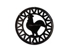 Cast Iron Black Enameled 8  Round Trivet Rooster Chicken Vintage Style