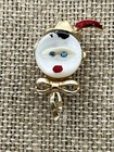 Vintage Uncas 1949 Mother Of Pearl Painted Face Boy With Hat Button Pin Brooch