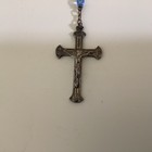 Vintage Rosary Beads Faceted Blue Glass  Silvertone Metal Catholic Prayer 20   