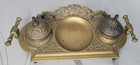 Vintage Ornate Double Ink Well Brass W Inserts Covers Decorative Desk Victorian