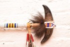 Vtg Native American Ceremonial Double-horn Ghost Dance War Stick 29  Beaded Axe