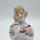 Antique Pin Cushion Half Doll Porcelain Art Deco Lady Blonde Hair 2  Japan