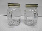Vintage Golden Harvest Glass Mini Mason Jar Salt Pepper Shakers Metal Lids