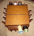 Antique Oak Treen Revolving Sewing Storage Cabinet   threads  Spools Holder Caddy