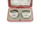 Boxed Pair Of Sterling Silver Napkin Ring Antique 1919 Birmingham Art Deco