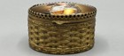 Antique French Ormolu Trinket Box Hand Painted Porcelain Portrait Basketweave