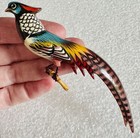 Vintage Takahashi Pheasant Bird Hand Painted Wood Pin Brooch