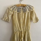 Beautiful Antique Edwardian Girl   s Yellow Print Dress Lace   Velvet Collar 1910s