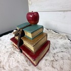 Cast Iron Book Bookend doorstop W  Apple   Buckled Strap     Vintage Teacher Decor