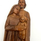 Vintage Holy Family Carved Wood Wall Hanging Hand Made Taiwan Plaque 8 5 