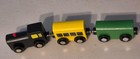3 Car Set Wooden Train Set Engine Toy With Magnets Black Locomotive Unbranded