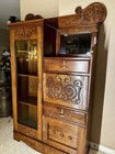 Antique Oak Secretary Drop Down Desk Glass Bookcase curio Cabinet Excellent Cond
