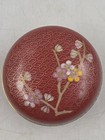 Vtg Chinese Red Cloisonn   Cherry Blossoms Trinket Pill Box Enamel Interior trim