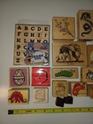 30 Lot Of Rubber Stamp Lot    90s  Animals  Letters   Blue Ink Pad 