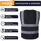  High Visibility Safety Vest - Multi Pockets Reflective Mesh Large Black Mesh
