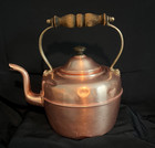 Vintage Copper Tea Kettle Made In England Goose Neck Wood Handle Farmhouse Decor