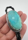 2  Vintage Navajo Sterling Silver Fox Turquoise Stamped Oval Bolo Tie 52 3g