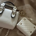 White Faux Leather Quilted Mini Bag Charm Keychain W  Pearl Handle  Gold
