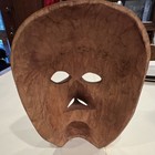 Hand Carved Wood Decorative Art Mask Wall Mounted Brown Painted 10 In