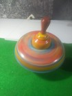 Vintage Painted Tin Spinning Top Toy  Pressed Tin Handle 