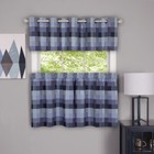 Blue Geometric Plaid Window Kitchen Curtain Drape Privacy-sheer Grommet Panels