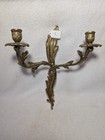 Pair Of Antique French Rococo Style Gilt Brass Candelabras Wall Candle Sconces