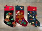 Set Of 3 Vintage Velvet Christmas Stockings-sequin Beaded Handmade 80   s Set