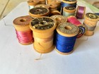 Lot Of 16 Vintage Wooden Sewing Thread Spools With Thread  4 W  Pure Silk Orig