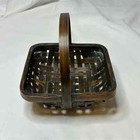 Vintage Brown And Black Woven Square Shape Basket With Handle Guc