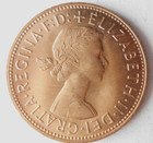 1964 Great Britain Penny - Au unc Red - Queen Elizabeth Ii - Free Ship - Gbbin