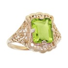 9k Yellow Gold Peridot Vintage Style Floral Motif Filigree Ring