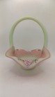 Fenton Glass Basket Lotus Mist Burmese Painted Berries George Fenton Signed 2004