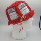 Handmade Crocheted Red Beer Can Hat Cap Budweiser Vintage 70s Style