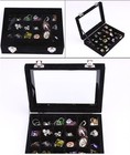 Velvet Jewelry Box 24 Grid Jewelry Earrings Display Organiser Box Ring Tray 
