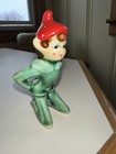 Vintage Japan Ceramic Kneeling Green Pixie Elf Red Hat Christmas Figurine 3 75   