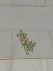 Set Of Two Vintage Mcm White Flower Embroidered Pillowcases